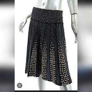 NAEEM KHAN Black Silk Beaded A Line Skirt US 14 Lost Tag Of Brend